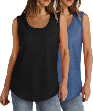 2 Pack Tank Tops for Women Summer Casual Sleveeless T Shirt Cozy Loose Crewneck Tanks 2025 Trendy Flowy Blouses