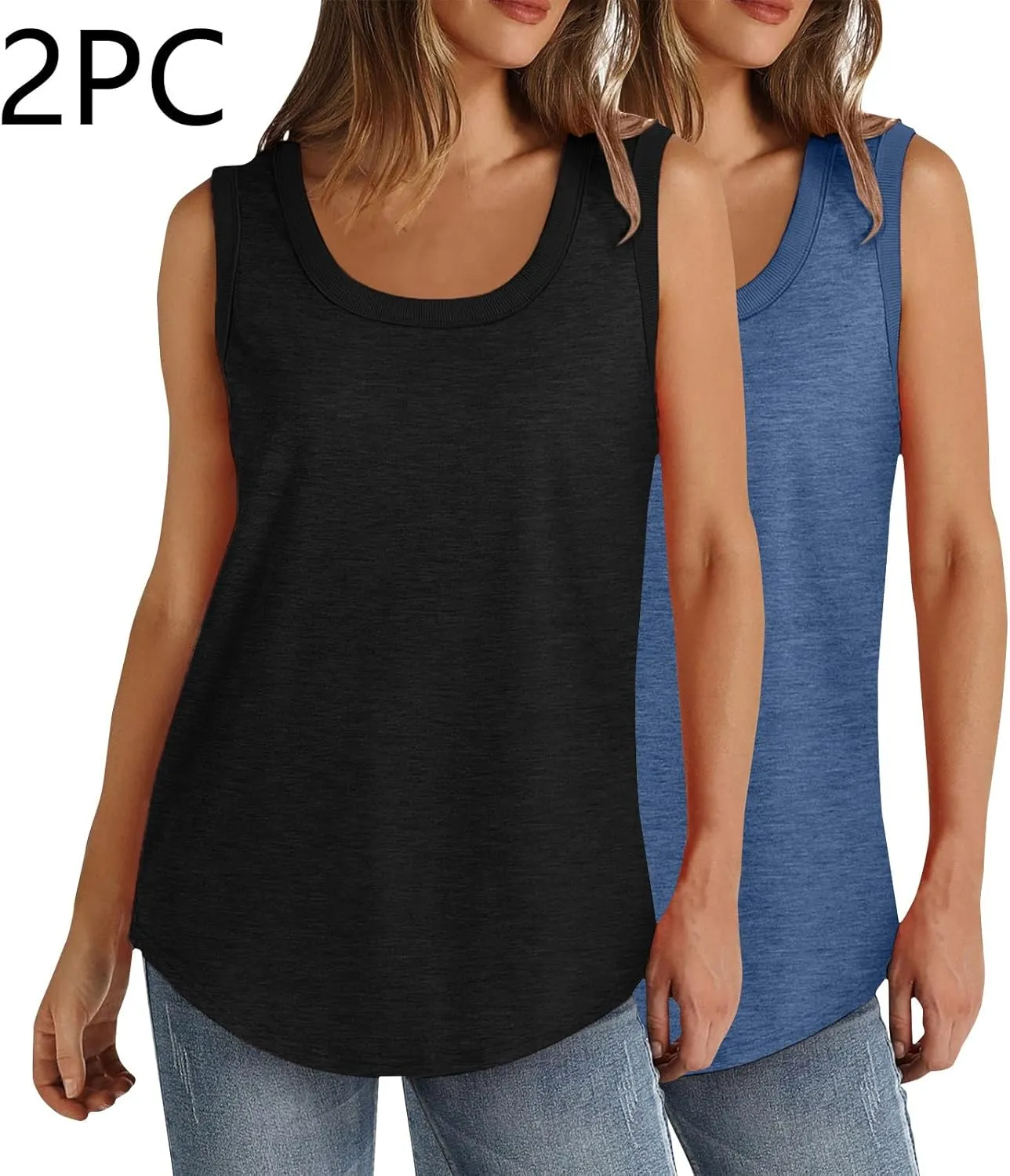 2 Pack Tank Tops for Women Summer Casual Sleveeless T Shirt Cozy Loose Crewneck Tanks 2025 Trendy Flowy Blouses