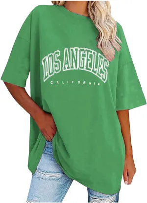 2024 Summer Oversized T Shirts for Women Teen Girls Trendy Crewneck Loose Fit Tops Workout Blouses Short Sleeve Shirt