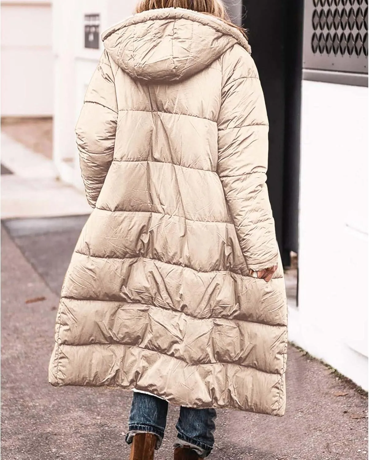 2024 Women's Fashion Trench Coat Long Outwear Pockets Puffer Parka Jacket Heavyweight Long-Sleeve Coats