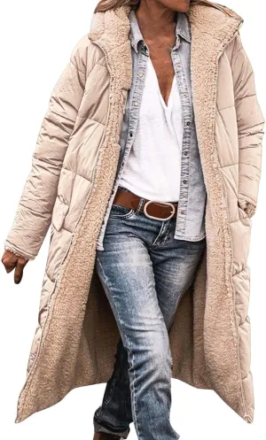 2024 Women's Fashion Trench Coat Long Outwear Pockets Puffer Parka Jacket Heavyweight Long-Sleeve Coats