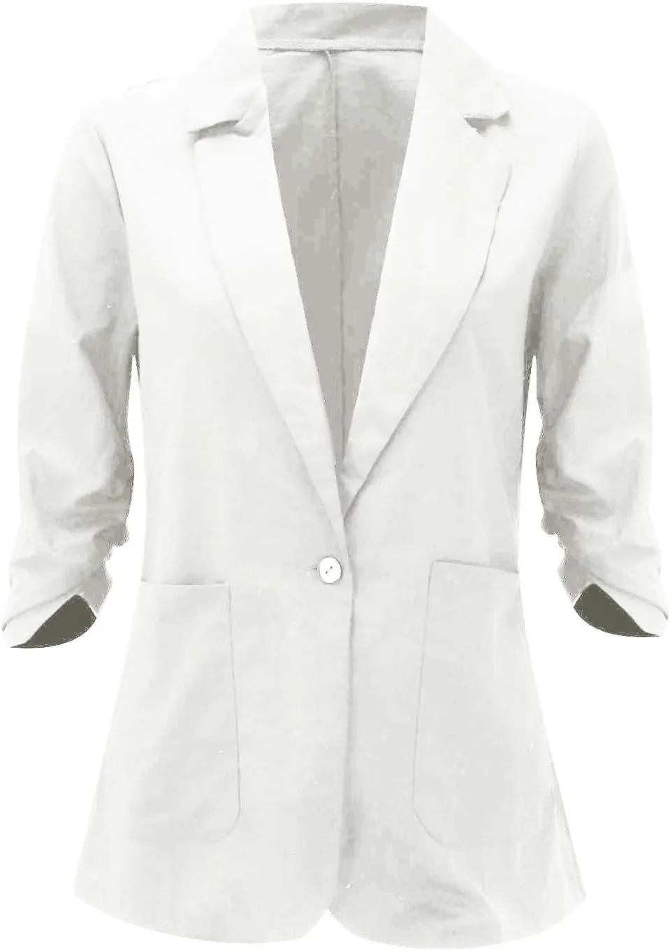 2025 Linen Blazer Women Casual 3/4 Stretchy Ruched Sleeve Blazer Jackets Lightweight Breathable Work Office Jackets