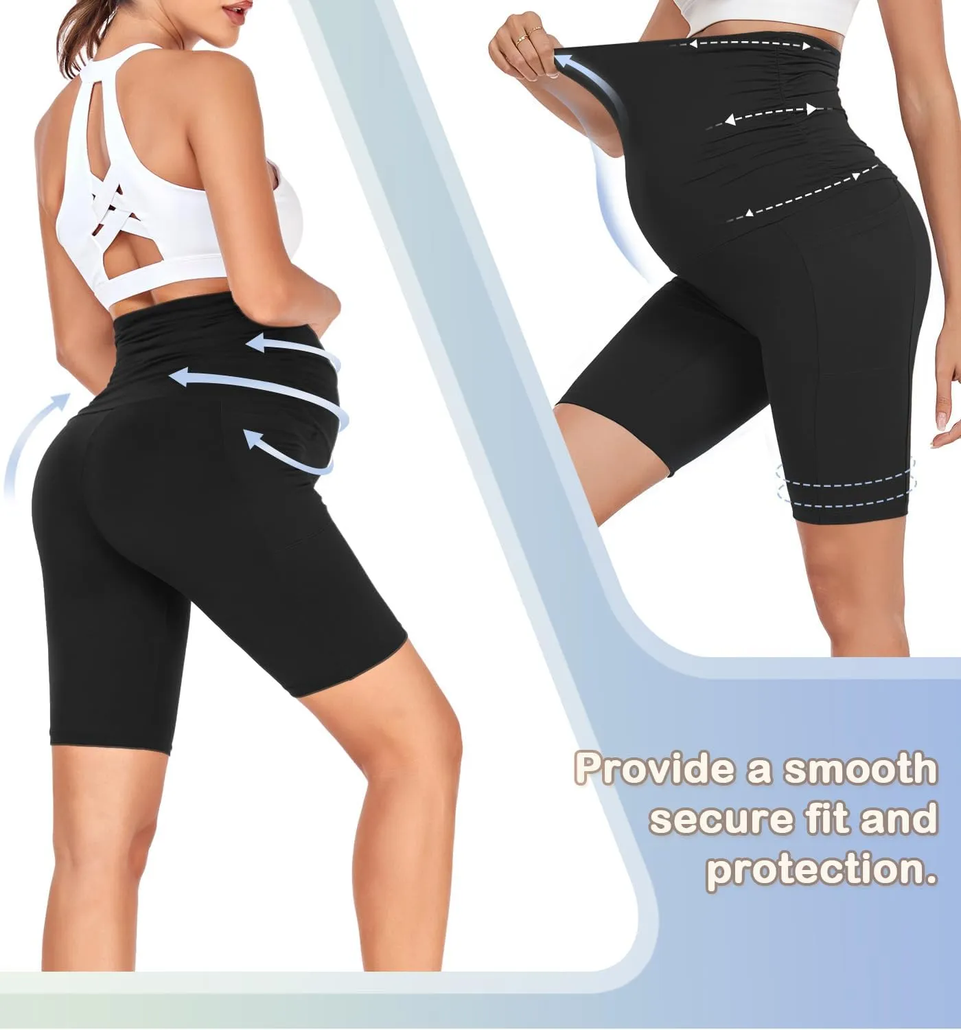 3 Pack Maternity Shorts Over The Belly Pregnancy Biker Shorts Workout Yoga Active Pregnant Pants Pajama with Pockets