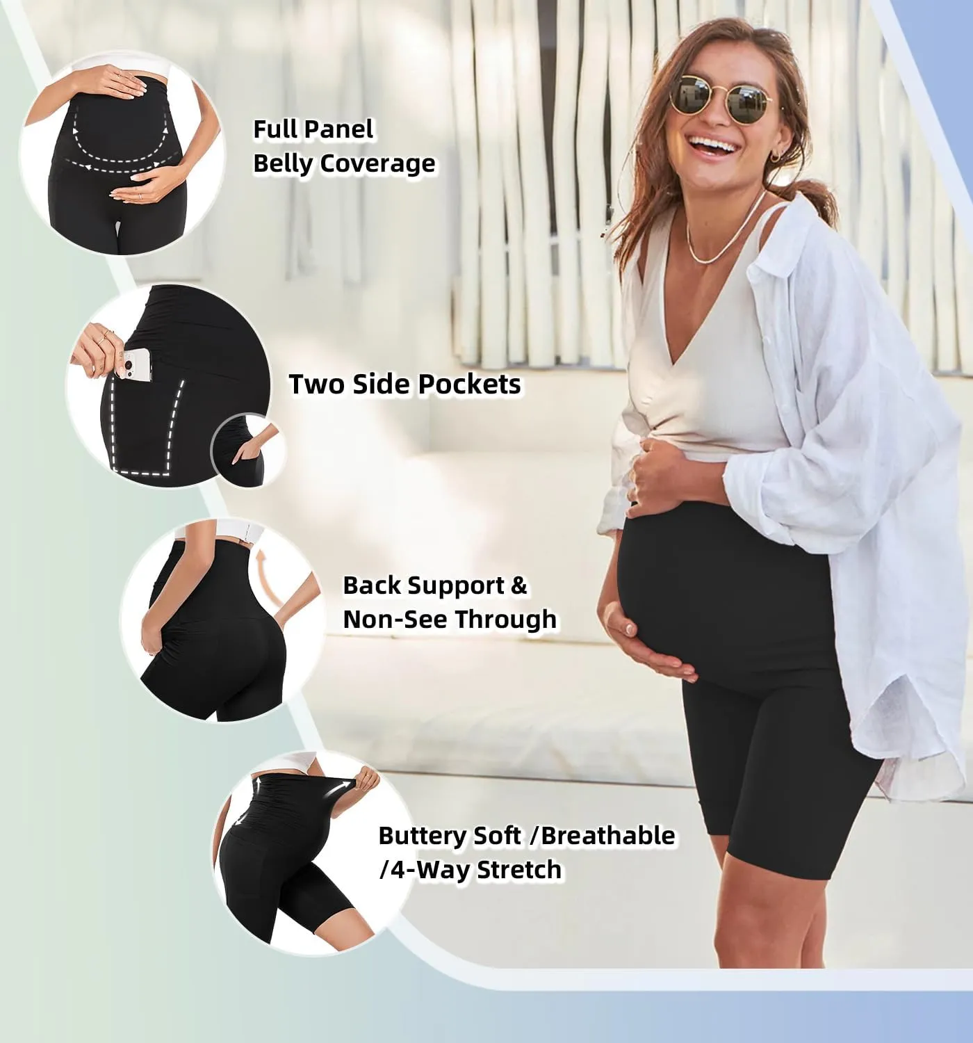 3 Pack Maternity Shorts Over The Belly Pregnancy Biker Shorts Workout Yoga Active Pregnant Pants Pajama with Pockets