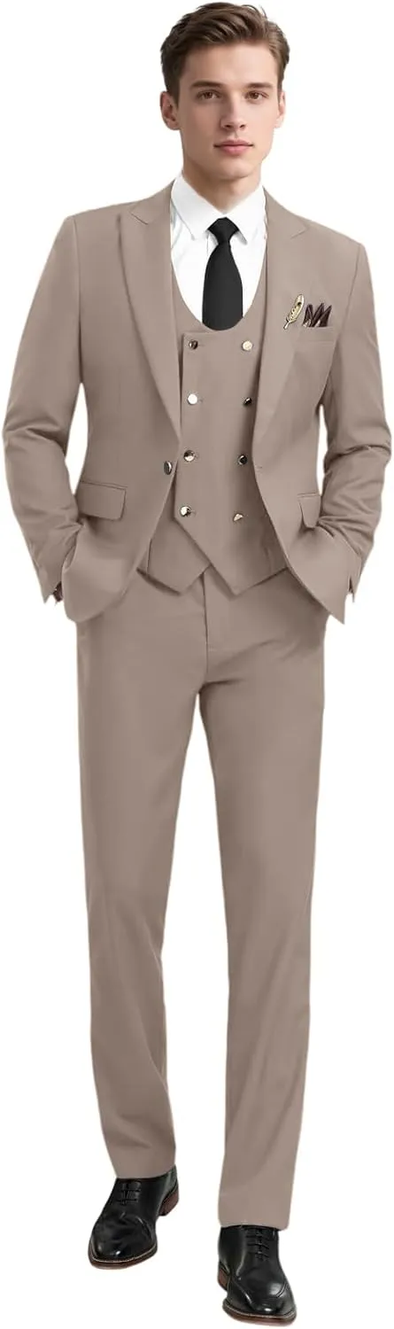 3 Piece Men's Suits Slim Fit Suits Double Breasted Suit Wedding Groomsmen Prom Business Suit Formal Tuxeds Blazer