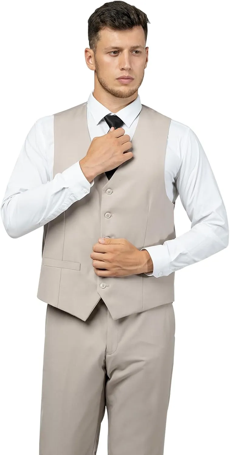 3 Pieces Mens Suit Slim Fit Suits, Two Button Notch Lapel Jacket Vest Pants with Tie for Party/Business