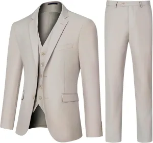 3 Pieces Mens Suit Slim Fit Suits, Two Button Notch Lapel Jacket Vest Pants with Tie for Party/Business