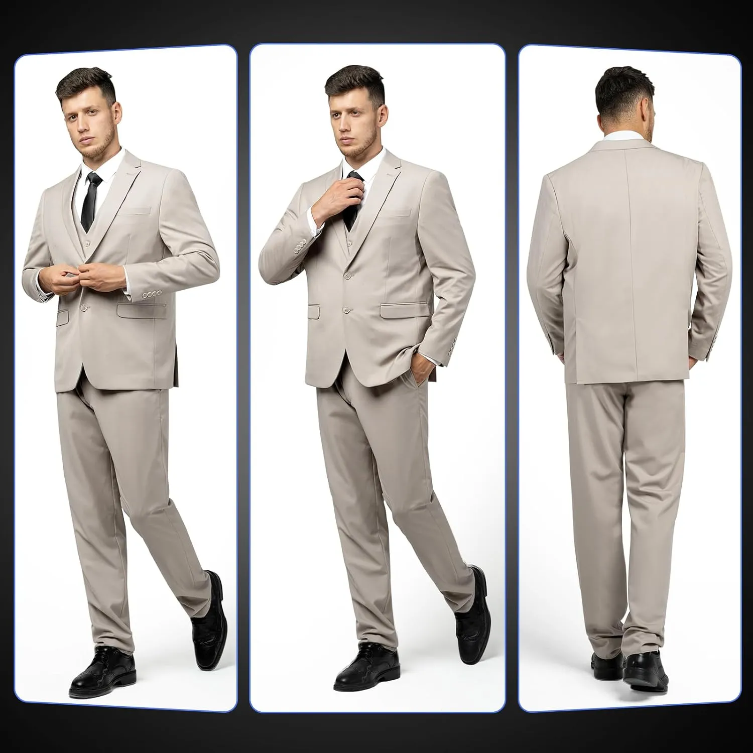 3 Pieces Mens Suit Slim Fit Suits, Two Button Notch Lapel Jacket Vest Pants with Tie for Party/Business