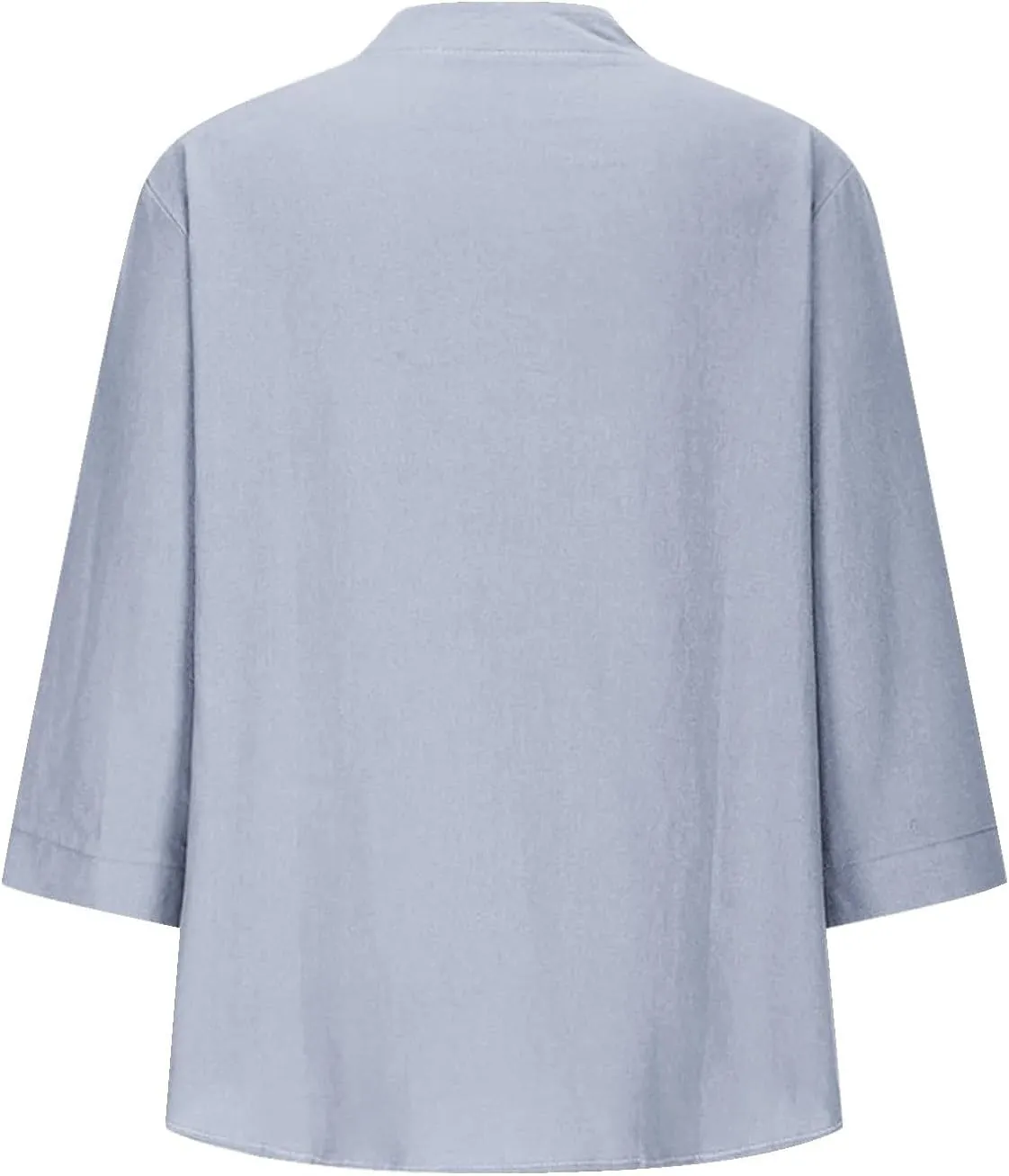 3/4 Sleeve Linen Tops for Women 2025 Summer Loose Fit V Neck Button Down Henley Shirts Solid Beach Vacation Blouses