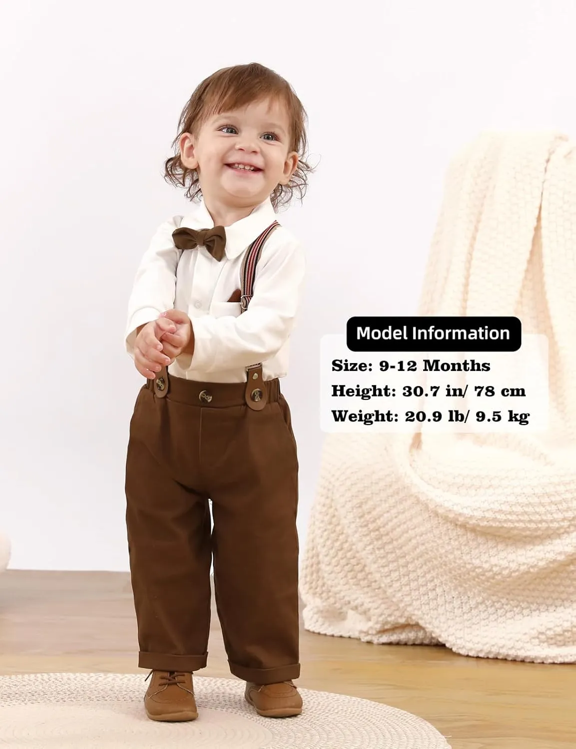 A&J DESIGN Baby Boys Suits Infant Gentleman Formal Wedding Suspenders Outfit with Bowtie