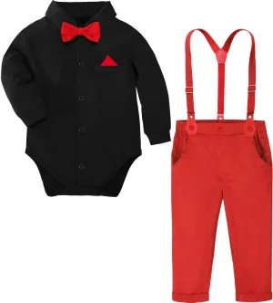 A&J DESIGN Baby Boys Suits Infant Gentleman Formal Wedding Suspenders Outfit with Bowtie