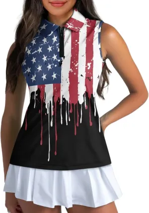 Athletic Tops for Women Quick Dry Women's Golf Shirt Sleeveless Lightweight V Neck Tennis Polo Shirts with Collar