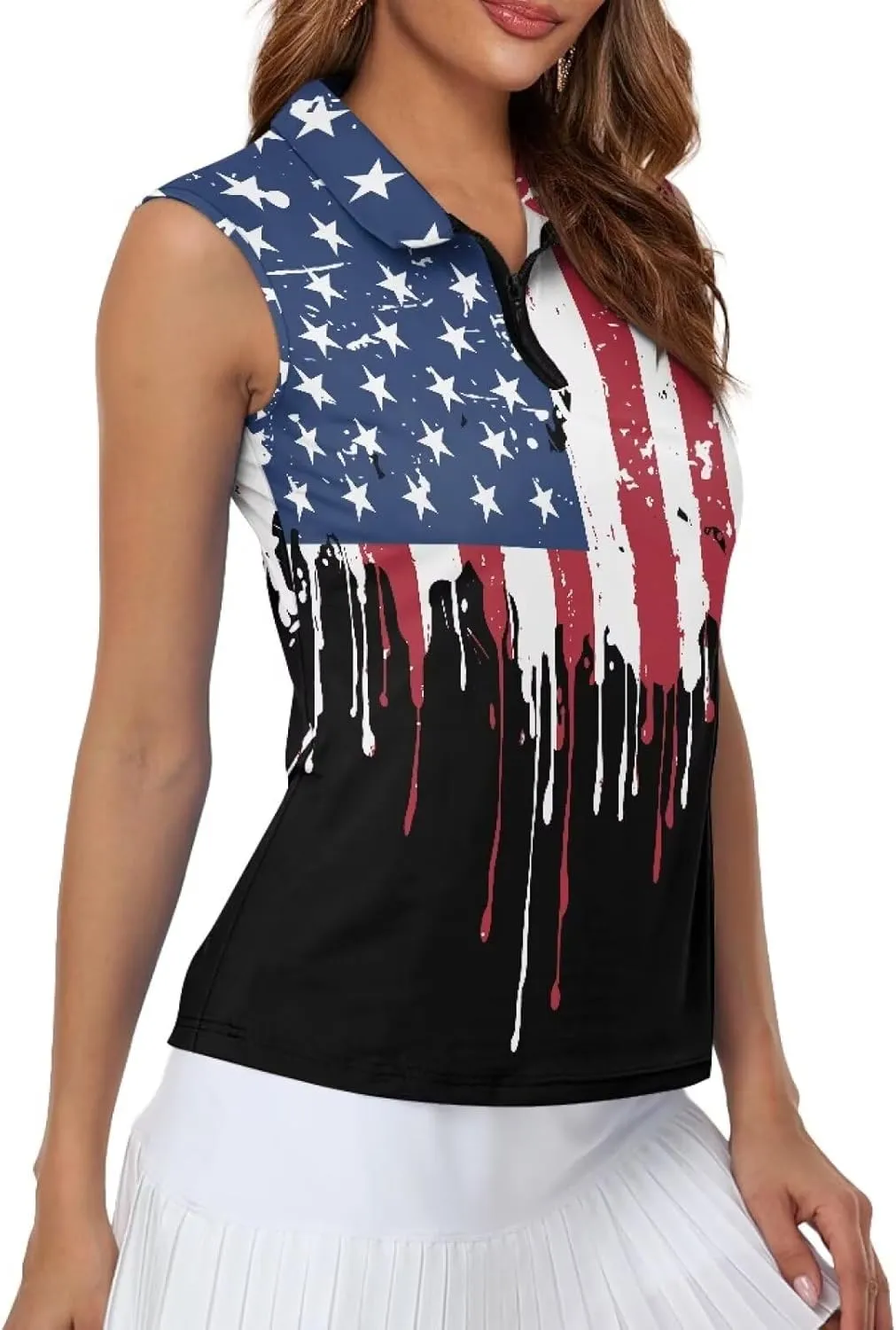 Athletic Tops for Women Quick Dry Women's Golf Shirt Sleeveless Lightweight V Neck Tennis Polo Shirts with Collar