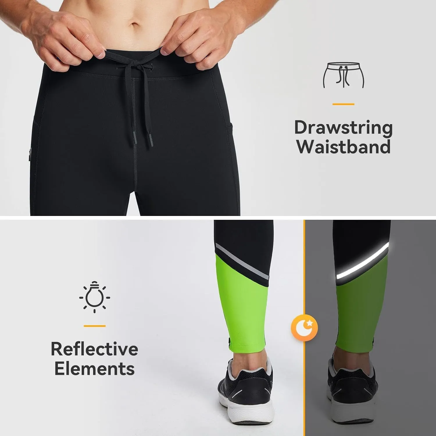 baleaf Men's Winter Running Tights Thermal Cycling Pants Water Resistant Pockets Zipper Legs Cold Weather