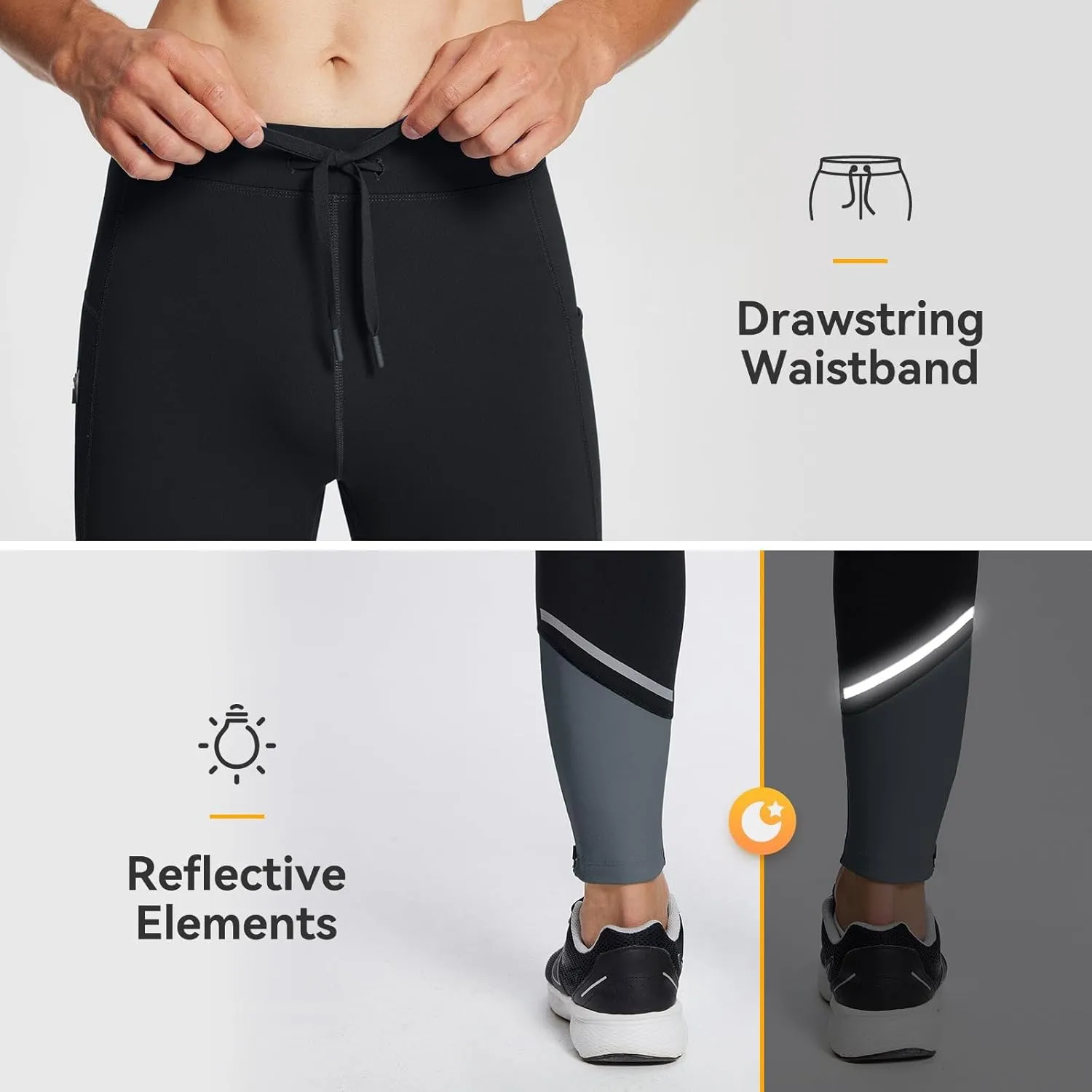 baleaf Men's Winter Running Tights Thermal Cycling Pants Water Resistant Pockets Zipper Legs Cold Weather