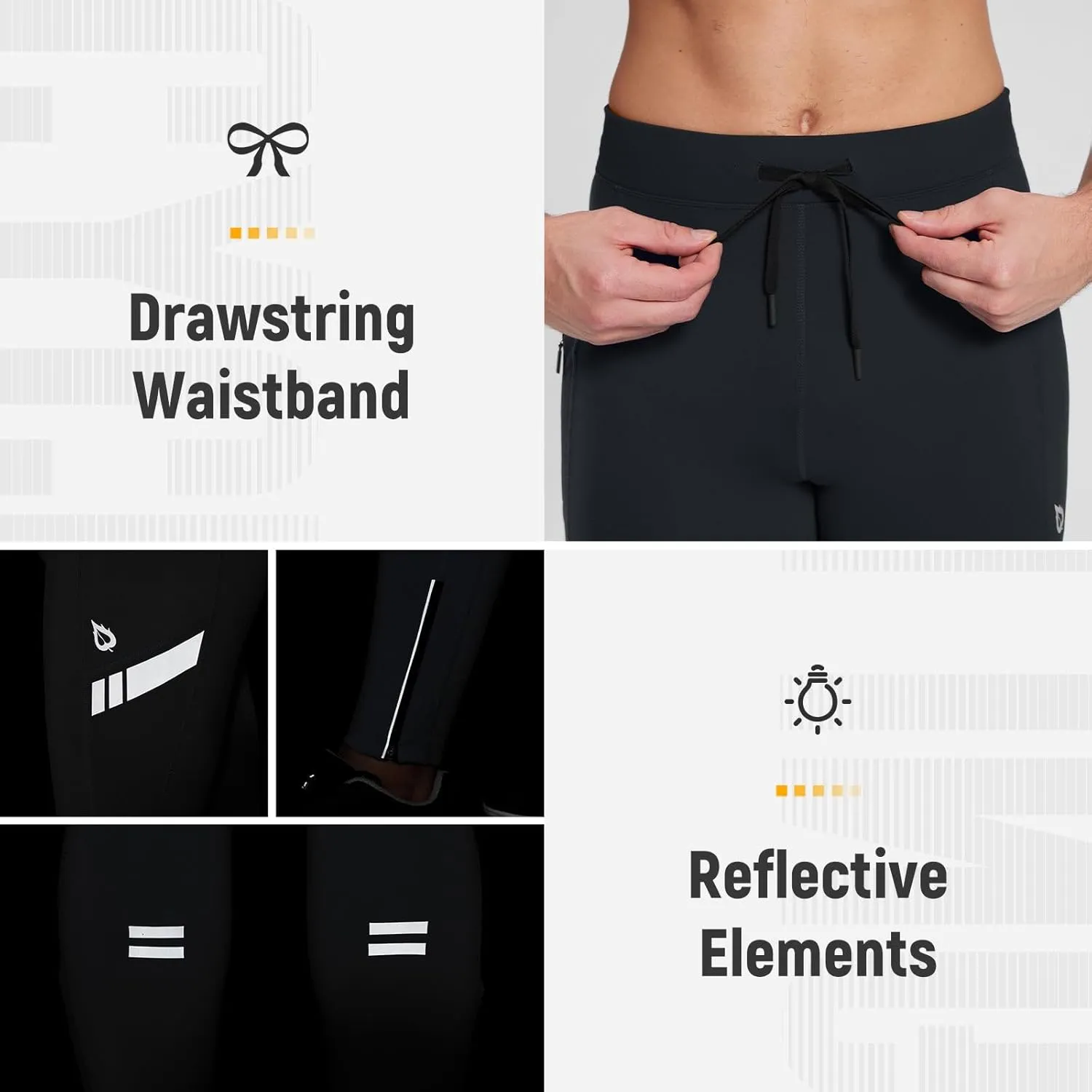 baleaf Men's Winter Running Tights Thermal Cycling Pants Water Resistant Pockets Zipper Legs Cold Weather