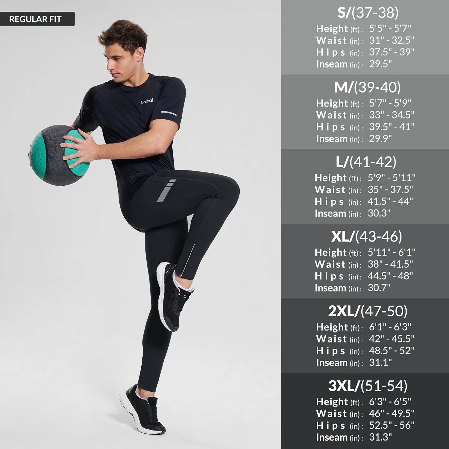 baleaf Men's Winter Running Tights Thermal Cycling Pants Water Resistant Pockets Zipper Legs Cold Weather
