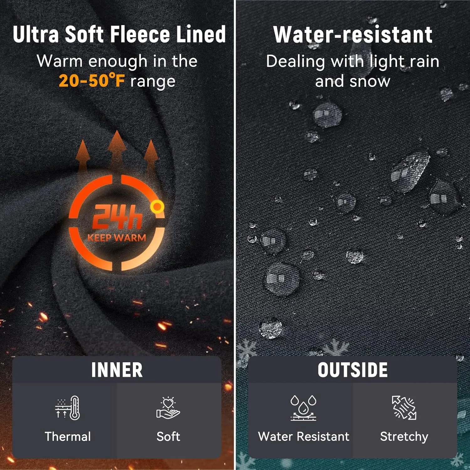baleaf Men's Winter Running Tights Thermal Cycling Pants Water Resistant Pockets Zipper Legs Cold Weather