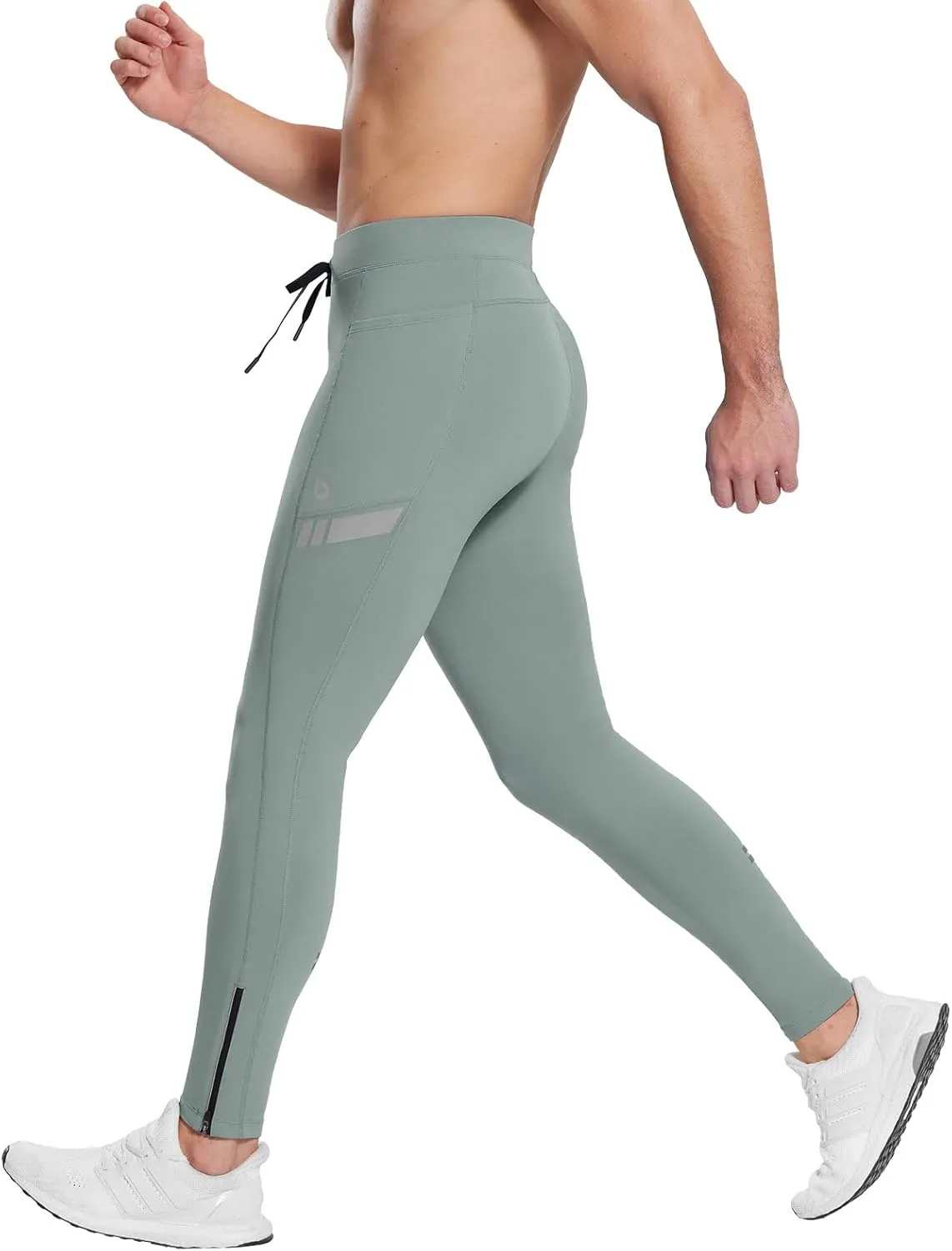 baleaf Men's Winter Running Tights Thermal Cycling Pants Water Resistant Pockets Zipper Legs Cold Weather