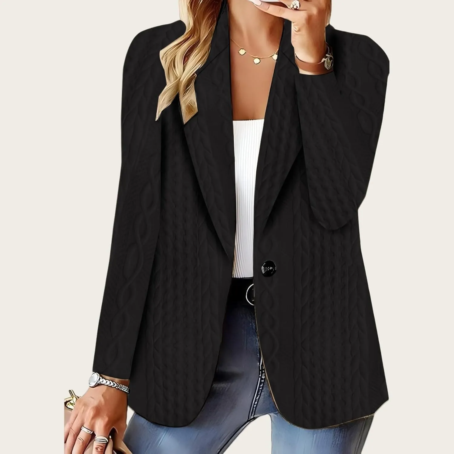 Business Casual Blazer for Women Summer Lightweight Jackets Open Front Long Sleeve Suit Jacket Slim Fit Outwear
