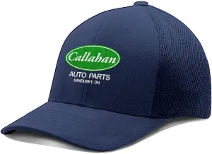 BustedTees Callahan Auto Parts Hat Fitted Flexfit Hats - Casual Wear Baseball Cap for Mens & Womens Ultrafibre Airmesh Mesh