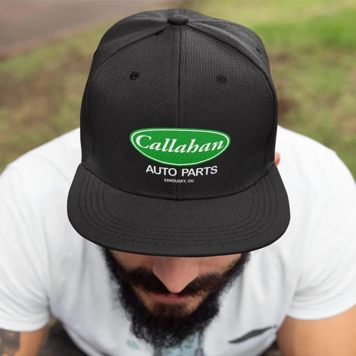 BustedTees Callahan Auto Parts Hat Fitted Flexfit Hats - Casual Wear Baseball Cap for Mens & Womens Ultrafibre Airmesh Mesh