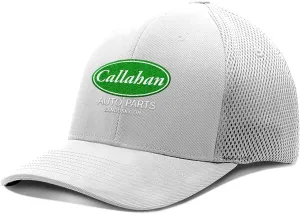 BustedTees Callahan Auto Parts Hat Fitted Flexfit Hats - Casual Wear Baseball Cap for Mens & Womens Ultrafibre Airmesh Mesh