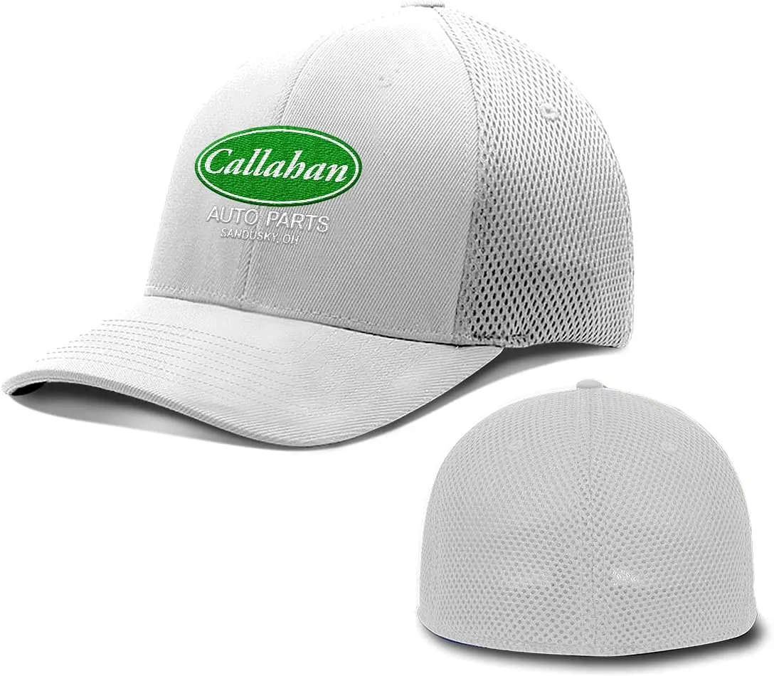 BustedTees Callahan Auto Parts Hat Fitted Flexfit Hats - Casual Wear Baseball Cap for Mens & Womens Ultrafibre Airmesh Mesh