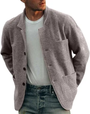 Button Up Casual Cardigan Sweater for Men Long Sleeve Open Front Coatigans Lightweight Plain Lapel Collar Outwear
