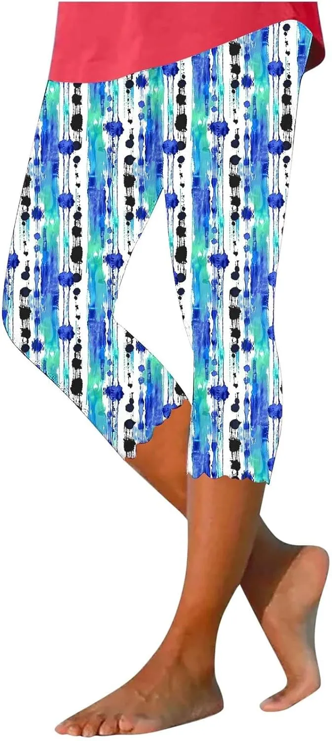 Capri for Women Summer Cropped High Waist Yoga Capris Comfy Stretchy Leggings Casual Knee Length Compression Pants