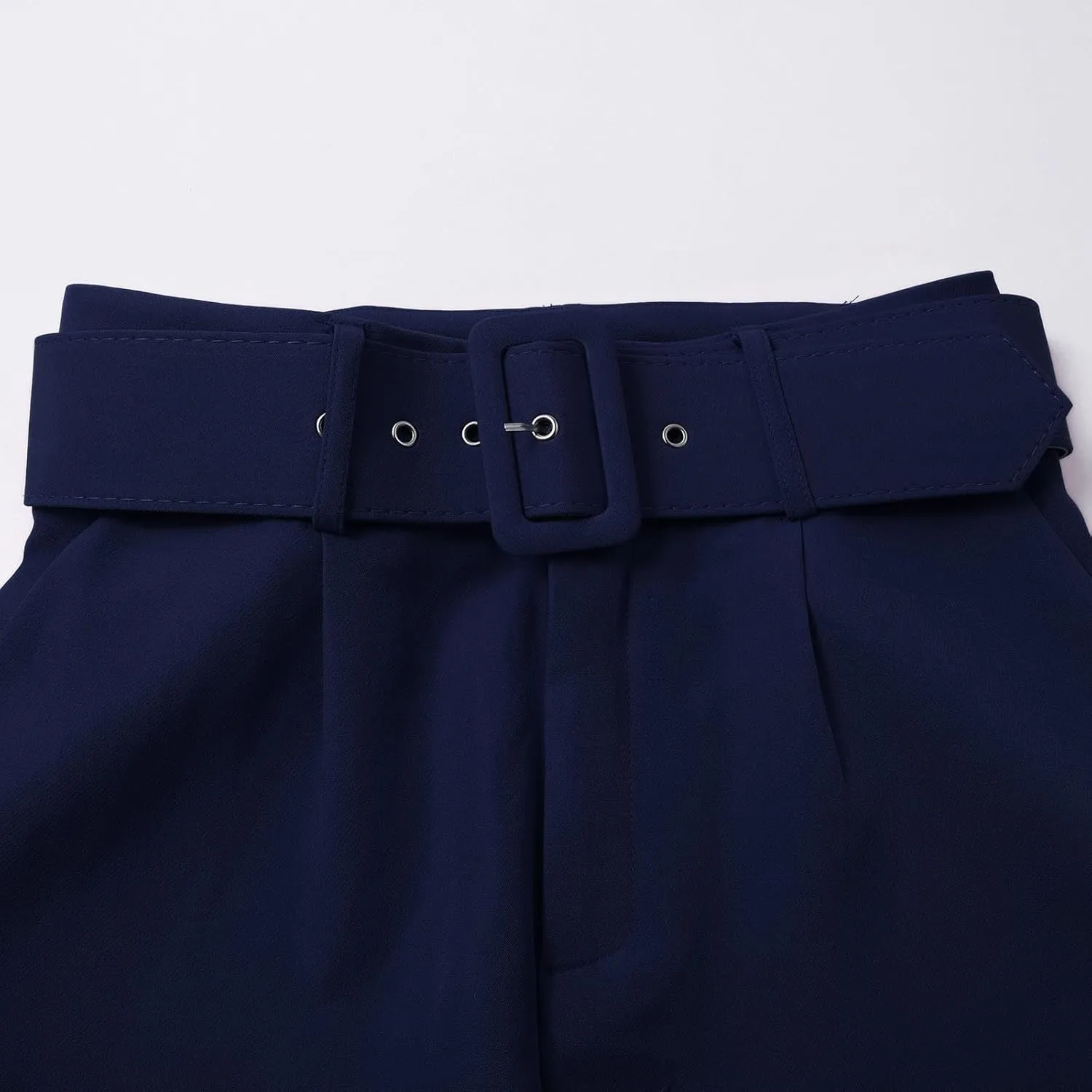 Casual Belted Dress Pants for Women Slim Fit Office Work Pencil Pants High Waisted Straight Leg Pull-On Trousers with Pockets