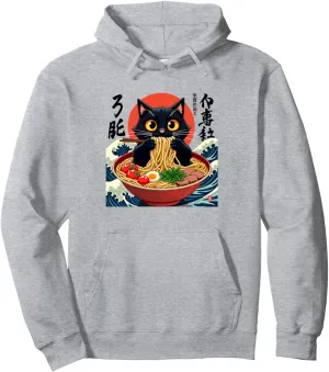 Cat Ramen Japanese Funny Graphic Tees Kawaii Cat Anime Gifts Pullover Hoodie