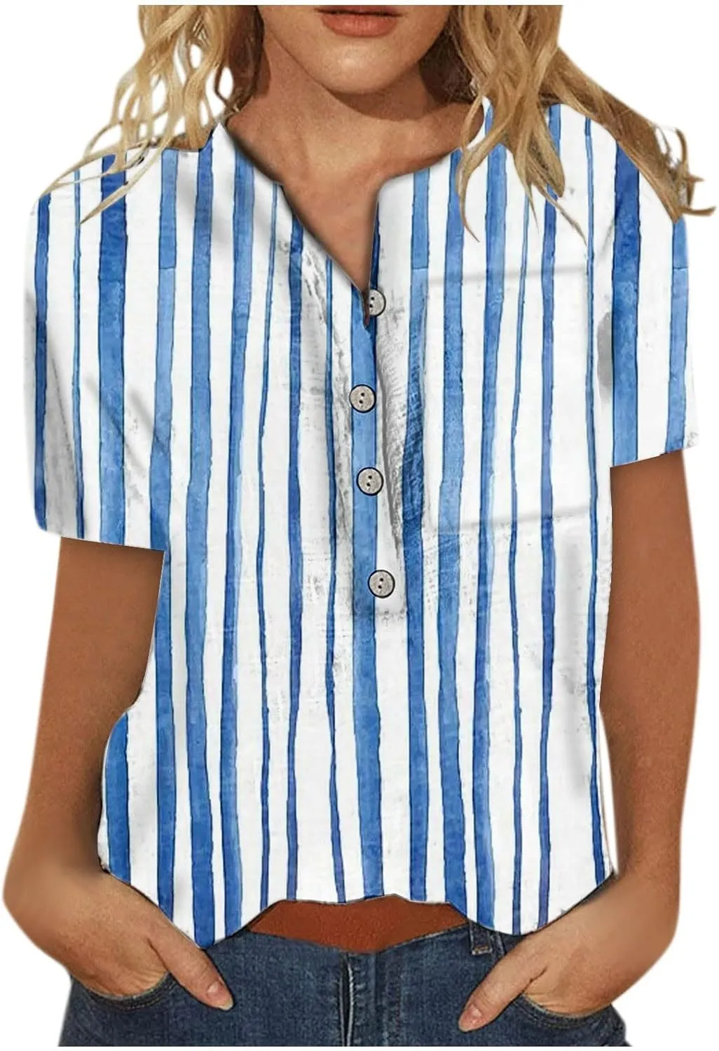 Ceboyel Womens Butterfly Print Spring Shirts Short Sleeve Casual Tunic Tops Dressy V-Neck Tshirts Blouse Vacation Outfit 2023