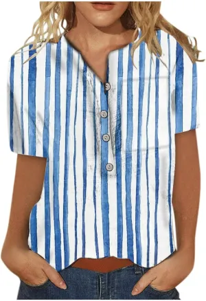 Ceboyel Womens Butterfly Print Spring Shirts Short Sleeve Casual Tunic Tops Dressy V-Neck Tshirts Blouse Vacation Outfit 2023