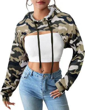 Century Star Womens Long Sleeve Super Cropped Hoodie Pullover Crop Sweatshirts Sexy Workout Gym Drawstring Top