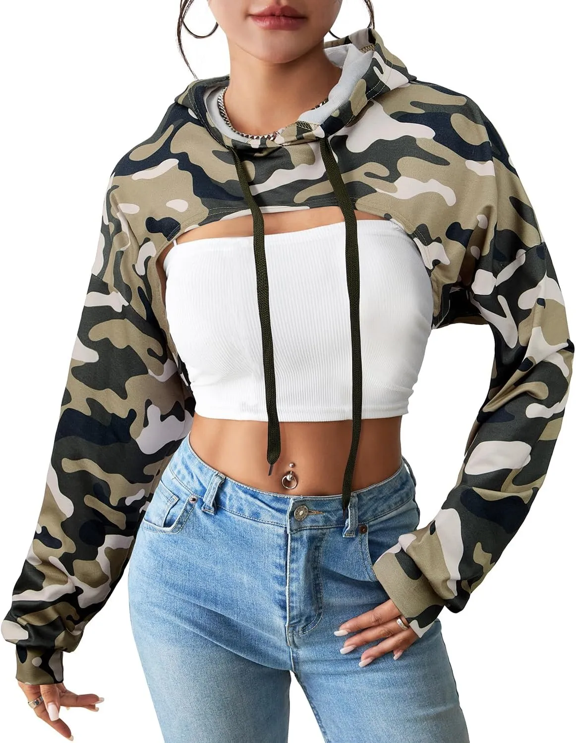 Century Star Womens Long Sleeve Super Cropped Hoodie Pullover Crop Sweatshirts Sexy Workout Gym Drawstring Top