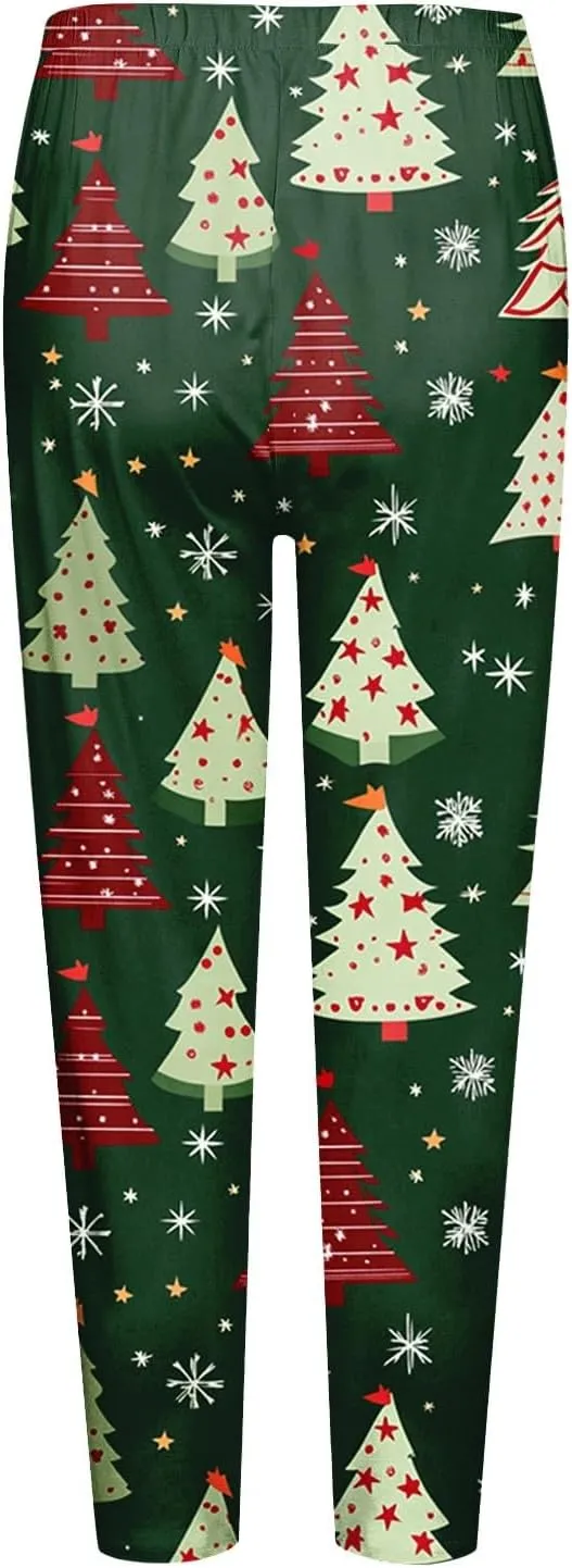 Christmas Leggings for Women 2024 Santa High Waisted Red Green Yoga Pants Plus Size Tummy Control Party Tights