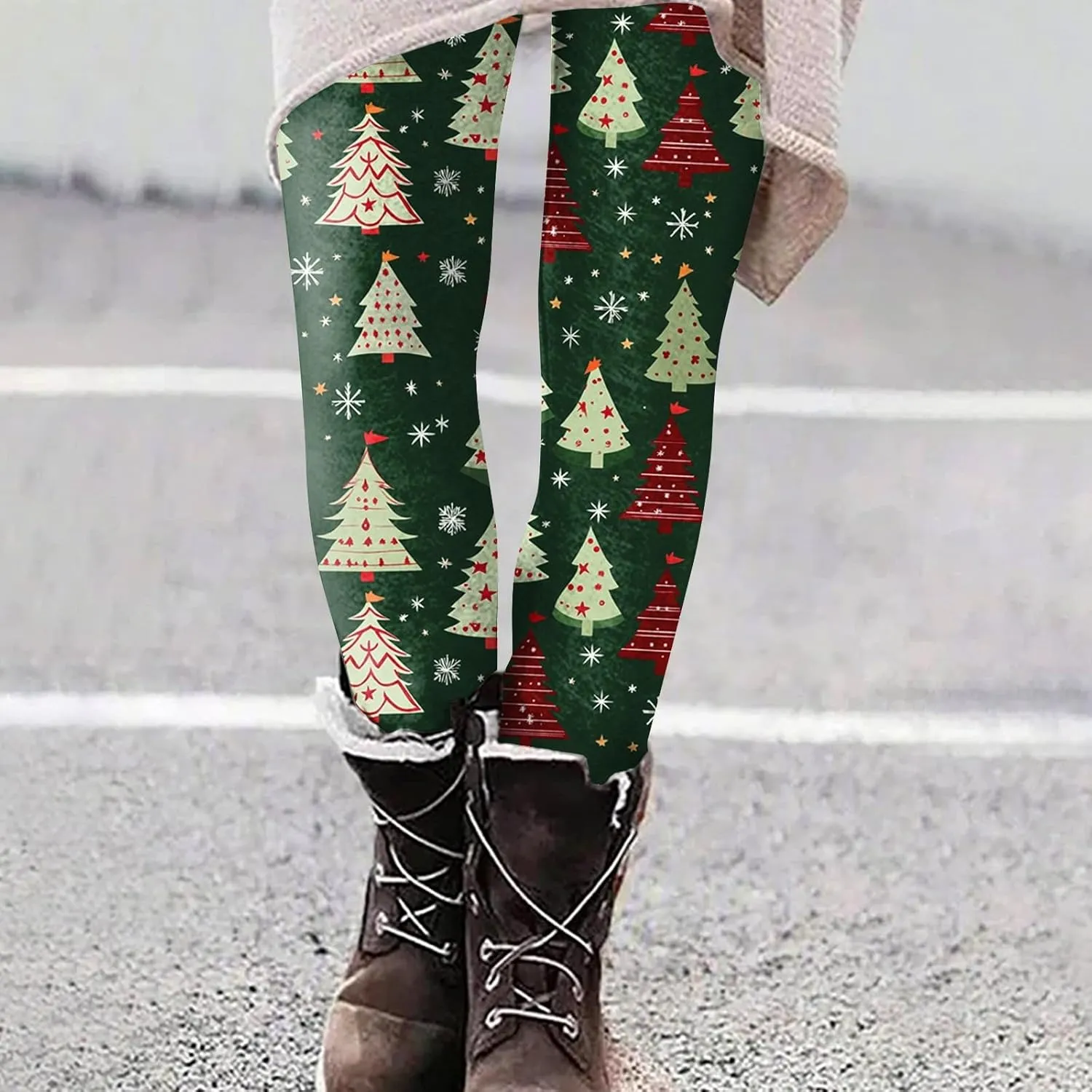 Christmas Leggings for Women 2024 Santa High Waisted Red Green Yoga Pants Plus Size Tummy Control Party Tights