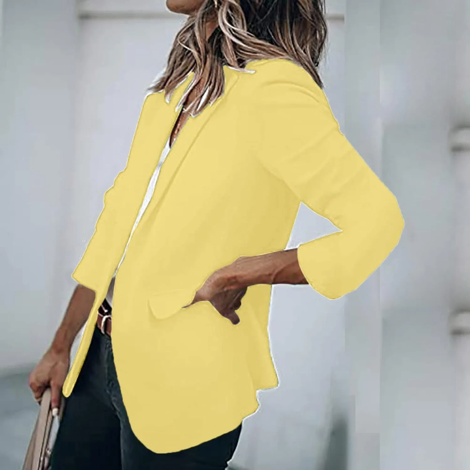Collarless Blazer Jackets for Women Business Women Tops Open Front Prtite Basic Blazers Soft With Pockets Cardigan