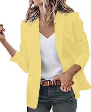 Collarless Blazer Jackets for Women Business Women Tops Open Front Prtite Basic Blazers Soft With Pockets Cardigan