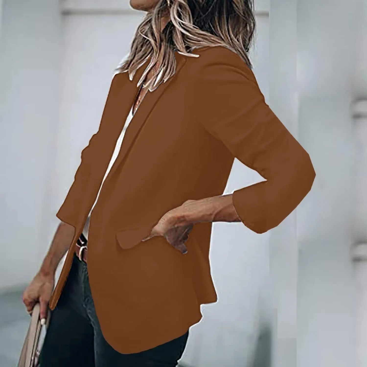Collarless Blazer Jackets for Women Business Women Tops Open Front Prtite Basic Blazers Soft With Pockets Cardigan