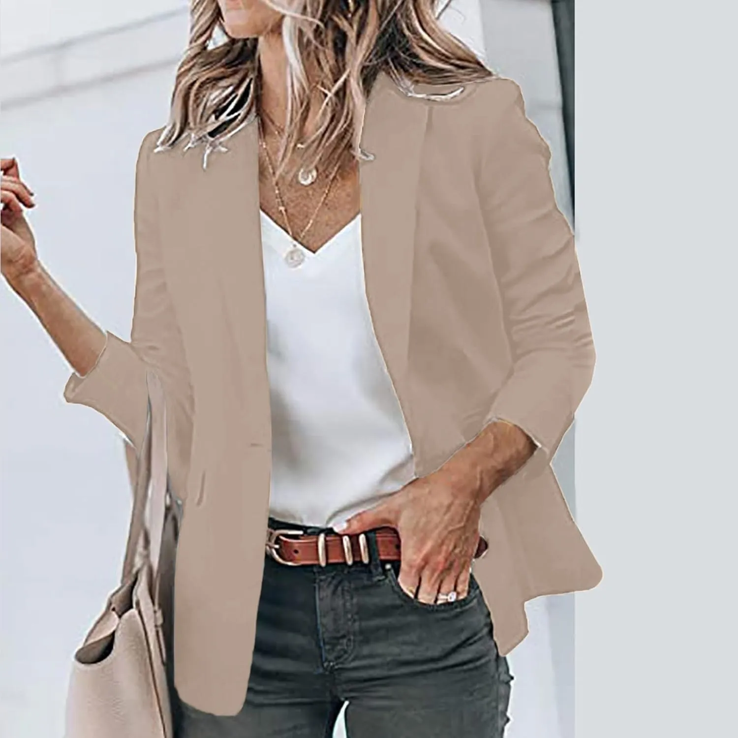 Collarless Blazer Jackets for Women Business Women Tops Open Front Prtite Basic Blazers Soft With Pockets Cardigan