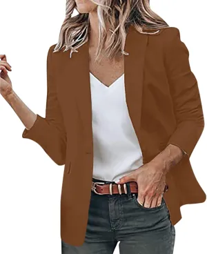 Collarless Blazer Jackets for Women Business Women Tops Open Front Prtite Basic Blazers Soft With Pockets Cardigan