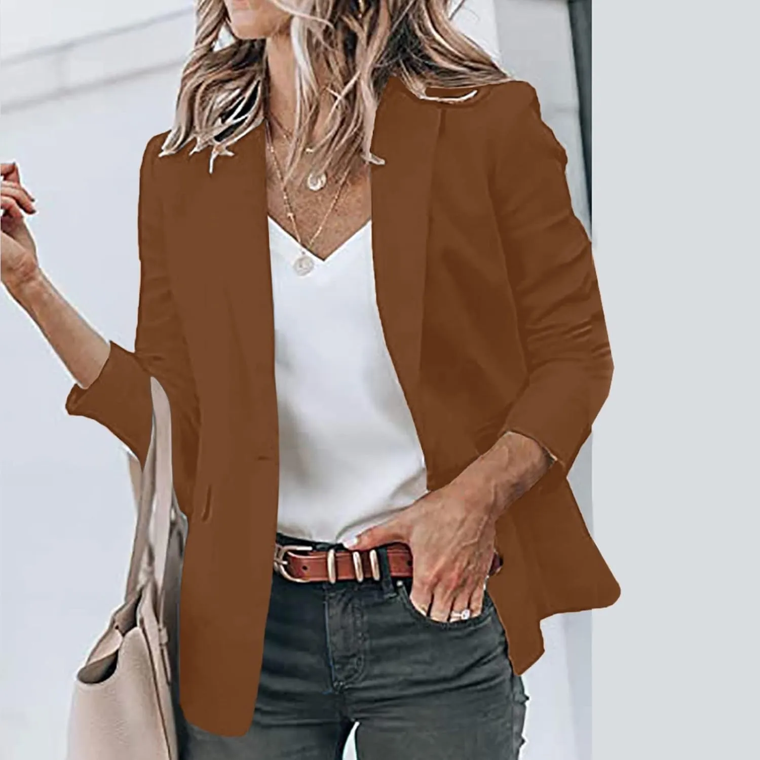 Collarless Blazer Jackets for Women Business Women Tops Open Front Prtite Basic Blazers Soft With Pockets Cardigan