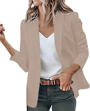Collarless Blazer Jackets for Women Business Women Tops Open Front Prtite Basic Blazers Soft With Pockets Cardigan