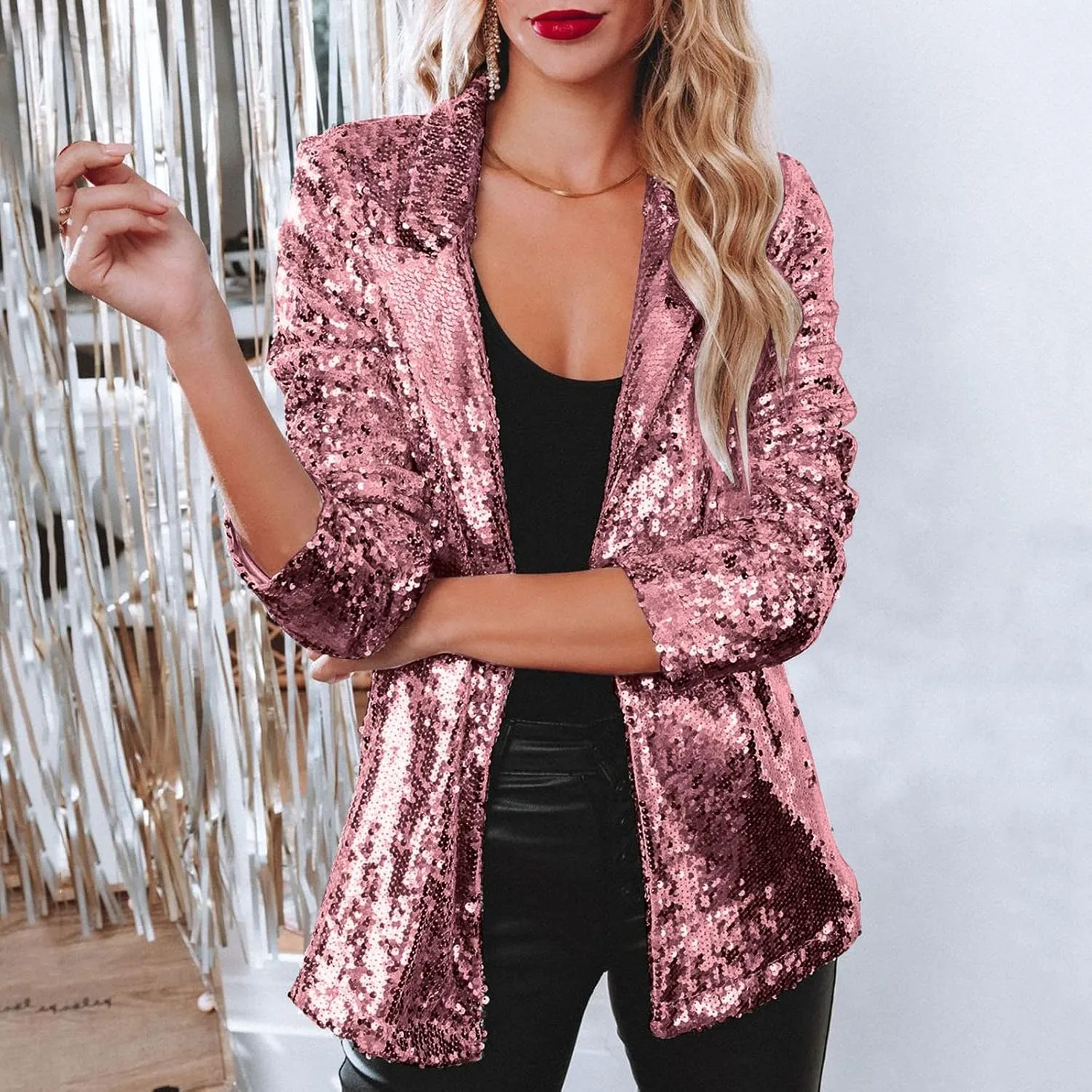 Collarless Blazer Jackets for Women Office Women's Blazers Buttonn Dressy Fall Top Loose Fit Herringbone Blazer