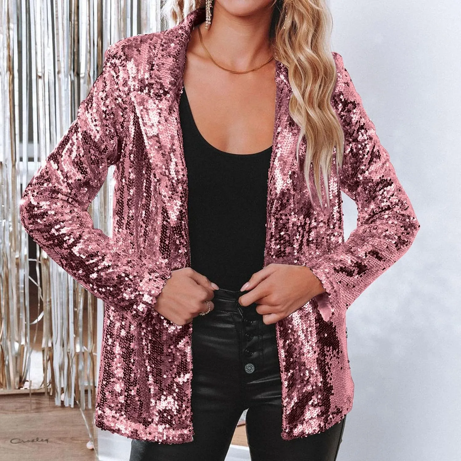 Collarless Blazer Jackets for Women Office Women's Blazers Buttonn Dressy Fall Top Loose Fit Herringbone Blazer