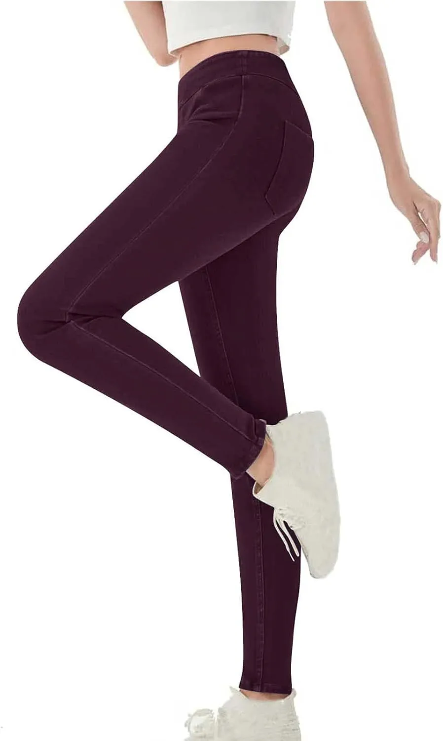 Compression Leggings for Women Trendy Jean High Waisted Plus Size Leggings with Pockets Casual Soft Stretchy Pants