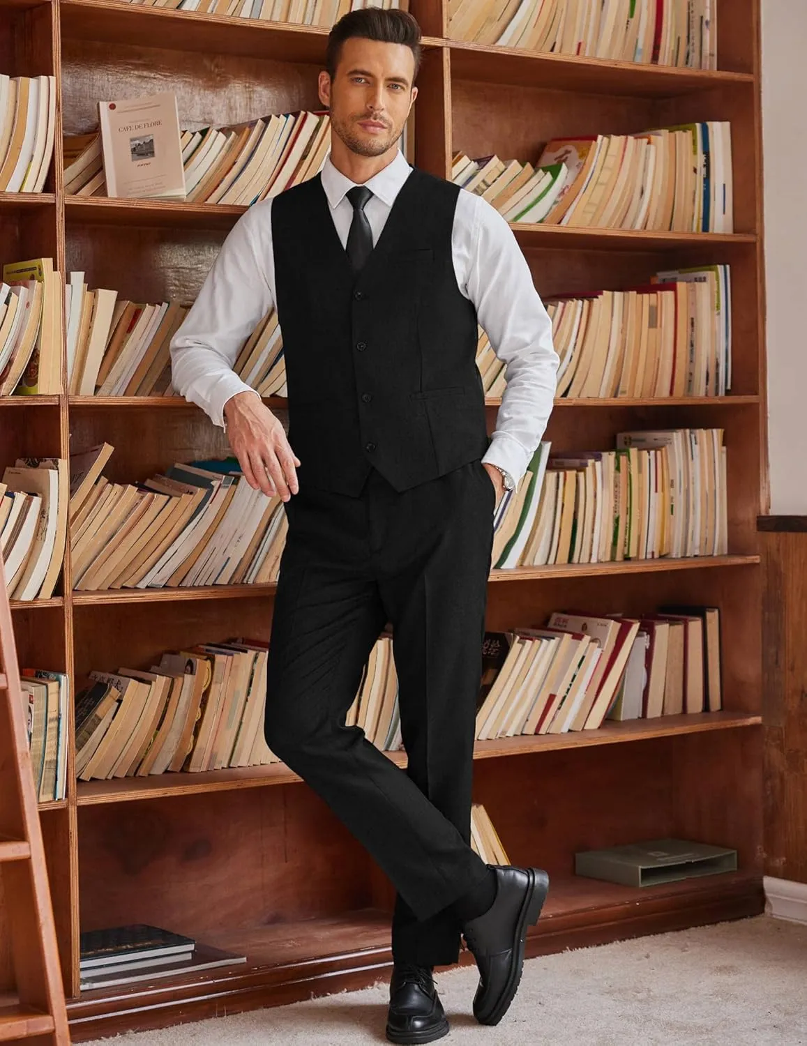 COOFANDY Mens 3 Piece Slim Fit Suits One Button Blazer Vest Suit Pants with Tie