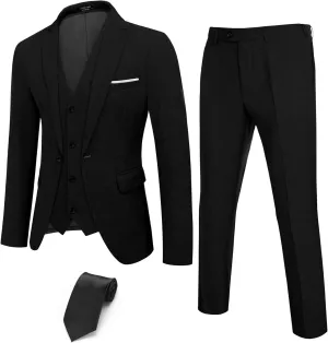 COOFANDY Mens 3 Piece Slim Fit Suits One Button Blazer Vest Suit Pants with Tie